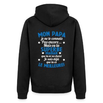Annonce grossesse Cadeau Futur Papa Future Maman - Veste à capuche bio Premium Unisexe - noir - Dos - Nico (187cm)