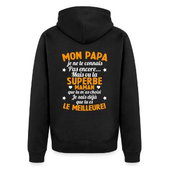 Annonce grossesse Cadeau Futur Papa Future Maman - Veste à capuche bio Premium Unisexe - noir - Dos - Nico (187cm)