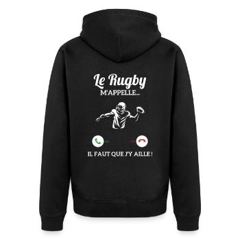Le Rugby M'appelle Il Faut Que J'y Aille - Veste à capuche bio Premium Unisexe - noir - Dos - Nico (187cm)