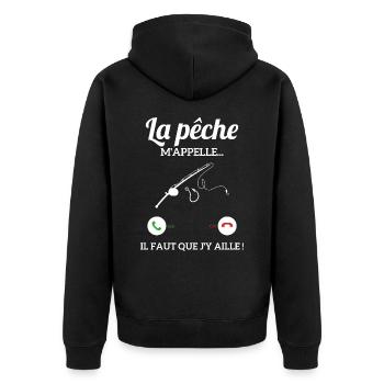 La pêche m'appelle il faut que j'y aille ! - Veste à capuche bio Premium Unisexe - noir - Dos - Nico (187cm)