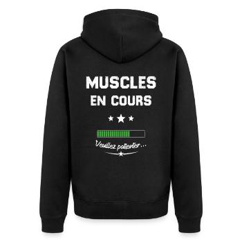 Homme musclé En cours veuillez patienter - Veste à capuche bio Premium Unisexe - noir - Dos - Nico (187cm)