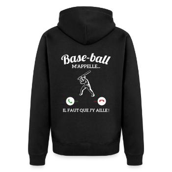 Baseball m'appelle faut que j'y aille ! - Veste à capuche bio Premium Unisexe - noir - Dos - Nico (187cm)