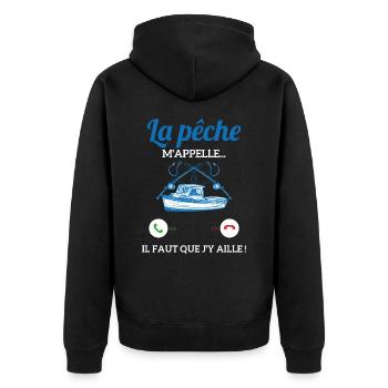 La pêche m'appelle il faut que j'y aille ! - Veste à capuche bio Premium Unisexe - noir - Dos - Nico (187cm)