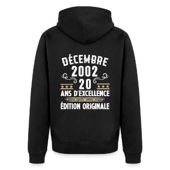 20 Ans Anniversaire Vintage Né(e) en Décembre 2002 - Veste à capuche bio Premium Unisexe - noir - Dos - Nico (187cm)