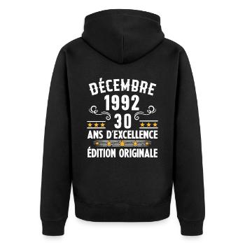 30 Ans Anniversaire Vintage Né(e) en Décembre 1992 - Veste à capuche bio Premium Unisexe - noir - Dos - Nico (187cm)