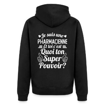 Je suis une pharmacienne c'est mon super pouvoir - Veste à capuche bio Premium Unisexe - noir - Dos - Nico (187cm)