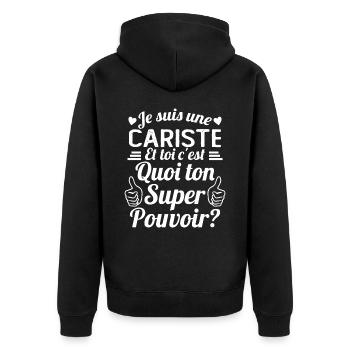 Je suis une Cariste c'est mon super pouvoir - Veste à capuche bio Premium Unisexe - noir - Dos - Nico (187cm)