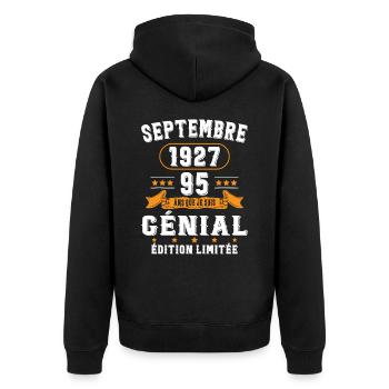 95 Ans Anniversaire Vintage En Septembre 1927 - Veste à capuche bio Premium Unisexe - noir - Dos - Nico (187cm)