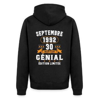 30 Ans Anniversaire Vintage Né(e) Septembre 1992 - Veste à capuche bio Premium Unisexe - noir - Dos - Nico (187cm)