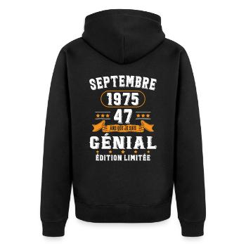 47 Ans Anniversaire Vintage Né(e) Septembre 1975 - Veste à capuche bio Premium Unisexe - noir - Dos - Nico (187cm)