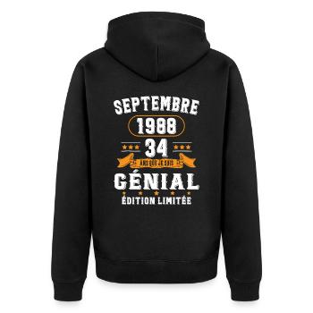 34 Ans Anniversaire Vintage Né(e) Septembre 1988 - Veste à capuche bio Premium Unisexe - noir - Dos - Nico (187cm)