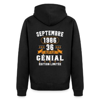 36 Ans Anniversaire Vintage Né(e) Septembre 1986 - Veste à capuche bio Premium Unisexe - noir - Dos - Nico (187cm)