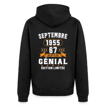 67 Ans Anniversaire Vintage Né(e) Septembre 1955 - Veste à capuche bio Premium Unisexe - noir - Dos - Nico (187cm)