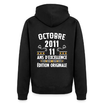 11 Ans Anniversaire Vintage Né(e) en Octobre 2011 - Veste à capuche bio Premium Unisexe - noir - Dos - Nico (187cm)