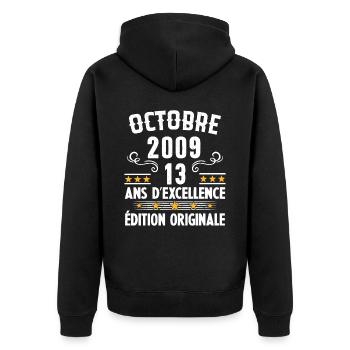 13 Ans Anniversaire Vintage Né(e) en Octobre 2009 - Veste à capuche bio Premium Unisexe - noir - Dos - Nico (187cm)