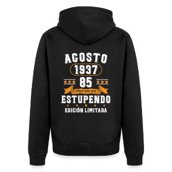 85 Ans Anniversaire Vintage Né(e) en Août 1937 - Veste à capuche bio Premium Unisexe - noir - Dos - Nico (187cm)