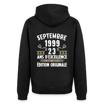 23 Ans Anniversaire Vintage Né(e) Septembre 1999 - Veste à capuche bio Premium Unisexe - noir - Dos - Nico (187cm)