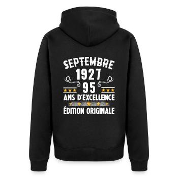 95 Ans Anniversaire Vintage En Septembre 1927 - Veste à capuche bio Premium Unisexe - noir - Dos - Nico (187cm)