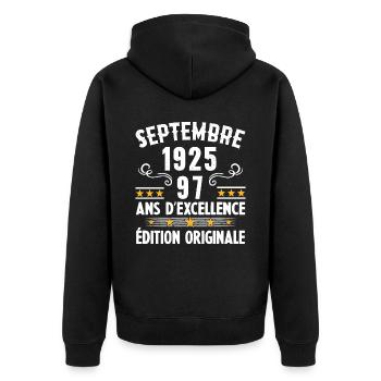 97 Ans Anniversaire Vintage Né(e) Septembre 1925 - Veste à capuche bio Premium Unisexe - noir - Dos - Nico (187cm)