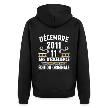 11 Ans Anniversaire Vintage Né(e) en Décembre 2011 - Veste à capuche bio Premium Unisexe - noir - Dos - Nico (187cm)