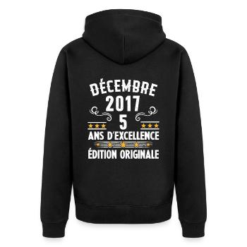 5 Ans Anniversaire Vintage Né(e) en Décembre 2017 - Veste à capuche bio Premium Unisexe - noir - Dos - Nico (187cm)