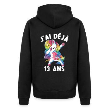 J'ai Déja 13 Ans Cadeau Anniversaire Fille Licorne - Veste à capuche bio Premium Unisexe - noir - Dos - Nico (187cm)