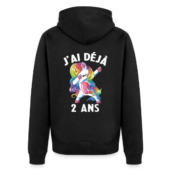 J'ai Déja 2 Ans Cadeau Anniversaire Fille Licorne - Veste à capuche bio Premium Unisexe - noir - Dos - Nico (187cm)