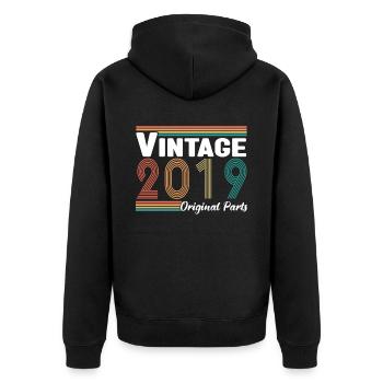 Vintage 2019 Jubiläum Retro Geschenk - Unisex Premium Bio Zip Hoodie - Schwarz - Hinten - Nico (187cm)