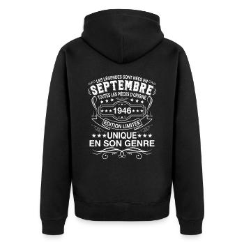 Les légendes sont nées en Septembre 1946 - Veste à capuche bio Premium Unisexe - noir - Dos - Nico (187cm)