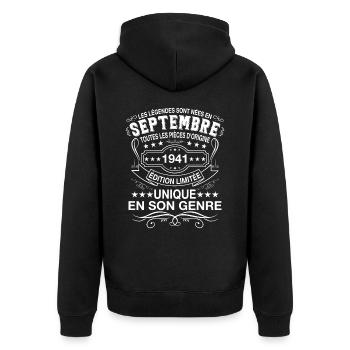 Les légendes sont nées en Septembre 1941 - Veste à capuche bio Premium Unisexe - noir - Dos - Nico (187cm)