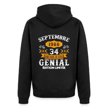 34 Ans Anniversaire Vintage Né(e) Septembre 1988 - Veste à capuche bio Premium Unisexe - noir - Dos - Nico (187cm)
