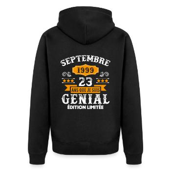 23 Ans Anniversaire Vintage Né(e) Septembre 1999 - Veste à capuche bio Premium Unisexe - noir - Dos - Nico (187cm)