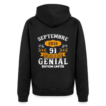 91 Ans Anniversaire Vintage Né(e) Septembre 1931 - Veste à capuche bio Premium Unisexe - noir - Dos - Nico (187cm)
