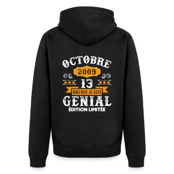 13 Ans Anniversaire Vintage En Octobre 2009 - Veste à capuche bio Premium Unisexe - noir - Dos - Nico (187cm)