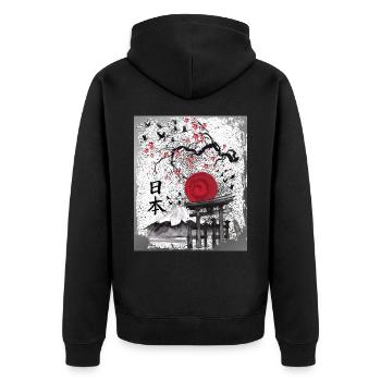 Japan Asia Japanese Art Fuji Torii - Unisex Premium Organic Zip Hoodie - black - Back - Nico (187cm)