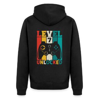 7 Years 7th Birthday Level Unlocked Gaming - Unisex Premium Organic Zip Hoodie - black - Back - Nico (187cm)