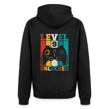 9 Jahre 9. Geburtstag Level freigeschaltet Gaming - Unisex Premium Bio Zip Hoodie - Schwarz - Hinten - Nico (187cm)