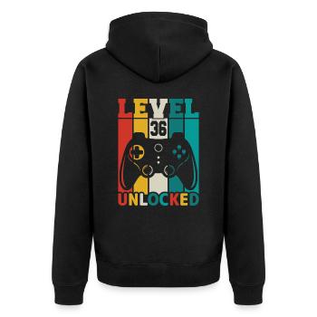 36 Years 36th Birthday Level Unlocked Gamin - Unisex Premium Organic Zip Hoodie - black - Back - Nico (187cm)