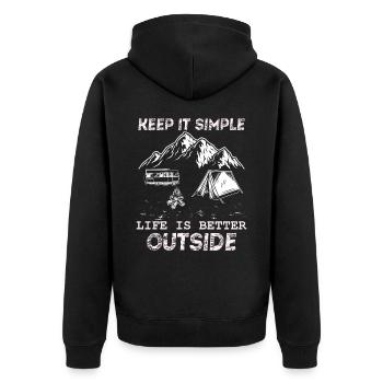 Camping Camper Keep it Simple Vintage - Unisex Premium Bio Zip Hoodie - Schwarz - Hinten - Nico (187cm)