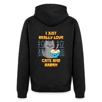 Anime Cat with Ramen Love Cats and Ramen - Unisex Premium Organic Zip Hoodie - black - Back - Nico (187cm)