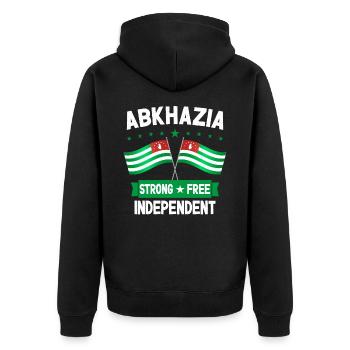 Abkhazia Strong Free Independent - Unisex Premium Organic Zip Hoodie - black - Back - Nico (187cm)