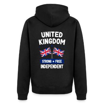 Großbritannien - Unisex Premium Bio Zip Hoodie - Schwarz - Hinten - Nico (187cm)