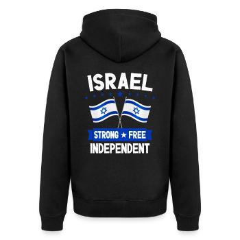 Israel - Unisex Premium Organic Zip Hoodie - black - Back - Nico (187cm)