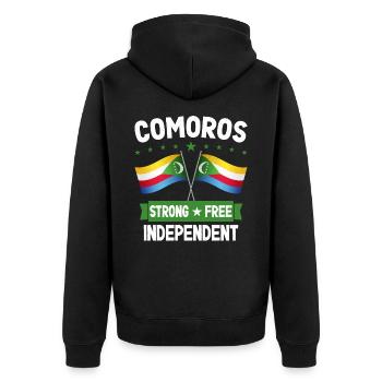 Comoros - Unisex Premium Organic Zip Hoodie - black - Back - Nico (187cm)
