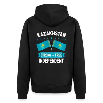 Kazakhstan - Unisex Premium Organic Zip Hoodie - black - Back - Nico (187cm)