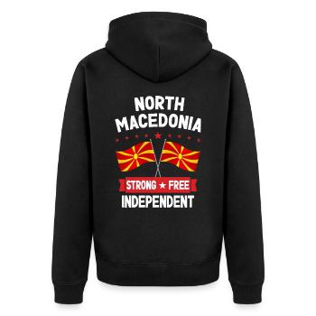 North Macedonia - Unisex Premium Organic Zip Hoodie - black - Back - Nico (187cm)