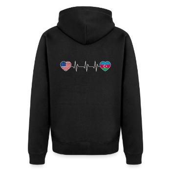 Azerbaijan - Unisex Premium Organic Zip Hoodie - black - Back - Nico (187cm)