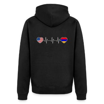 Armenien - Unisex Premium Bio Zip Hoodie - Schwarz - Hinten - Nico (187cm)