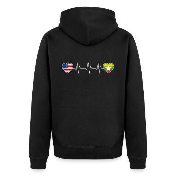 Myanmar - Unisex Premium Organic Zip Hoodie - black - Back - Nico (187cm)