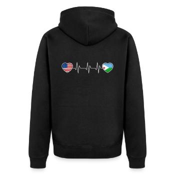 Dschibuti - Unisex Premium Bio Zip Hoodie - Schwarz - Hinten - Nico (187cm)